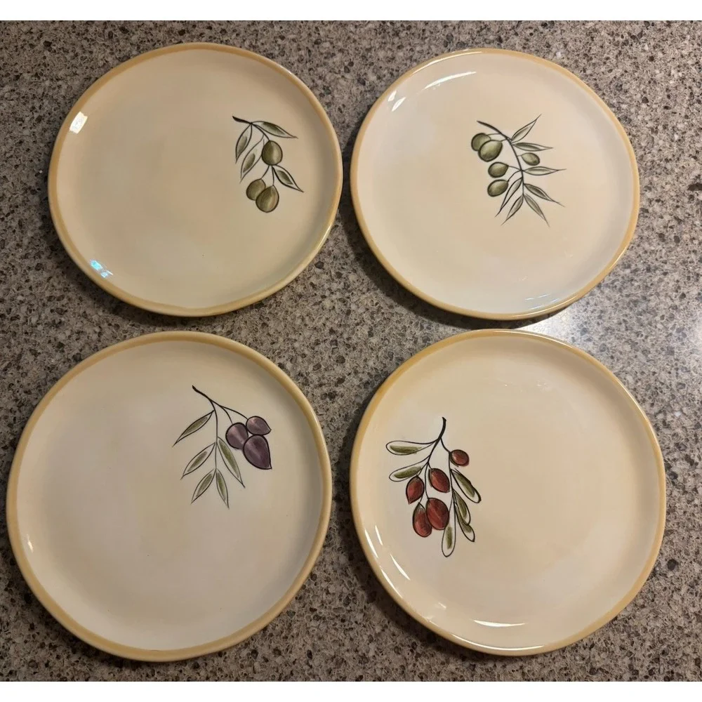 Pottery Barn RUSTIC OLIVE Salad Dessert Plates Italian Olives SET OF 4